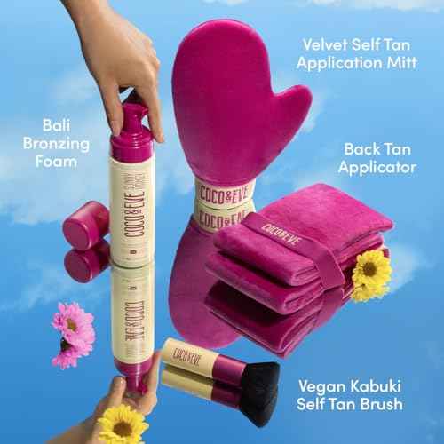 Coco & Eve Bali Bae Self Tan Set (Medium). All Natural Sunless Tanning Mousse. Instant Self Tanning Lotion with Bronzer, Mitt Applicator, Kabuki Brush and Back Applicator for Flawless Application