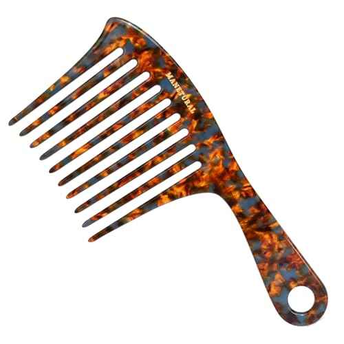 D1 | Large wide tooth Handle comb for Curly Hair, 7.4 Inch Mustache and Beard Comb for Men | Elevates, Preserves Curl, Eliminates frizz | Acetate comb (Tortoise)