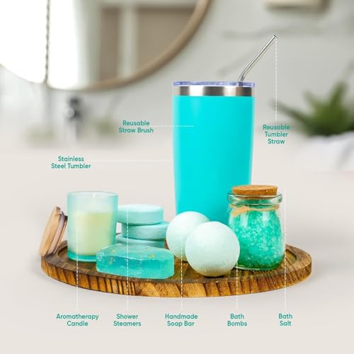 Luxury Spa Gift Basket Set ? 16 Pcs Bath Set with Bath Bombs, Body Lotion, Shower Gel & More ? Relaxing Gifts for Women & Men ? Perfect for Birthday, Christmas, Thank You & Bridal Shower(Turquoise)