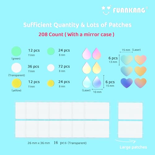 Pimple Patches for Face, Colorful Hydrocolloid Patches for Covering Zits and Blemishes, Cute Round Teardrop Heart Acne Patch, 208 Count (With a mirror case)