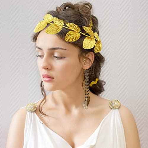 Unittype 18 Pcs Gold Laurel Crown Wreath Gold Leaf Headband Greek Toga Goddess Costume Headpiece for Women Halloween Accessories