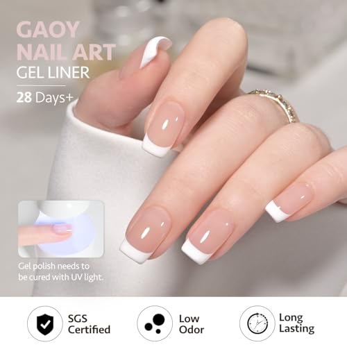 GAOY White Gel Nail Polish Liner with Thin Brush for French Tip Art - 12ml