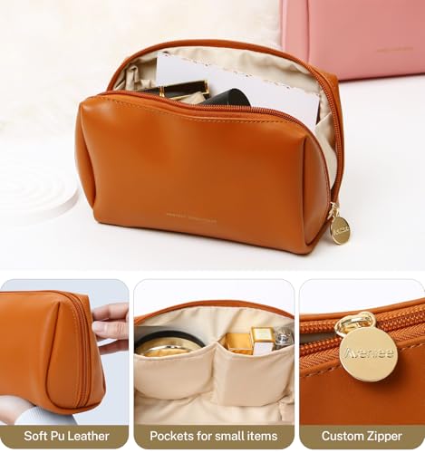 Aveniee Small Vegan Leather Travel Makeup Bag - Brown