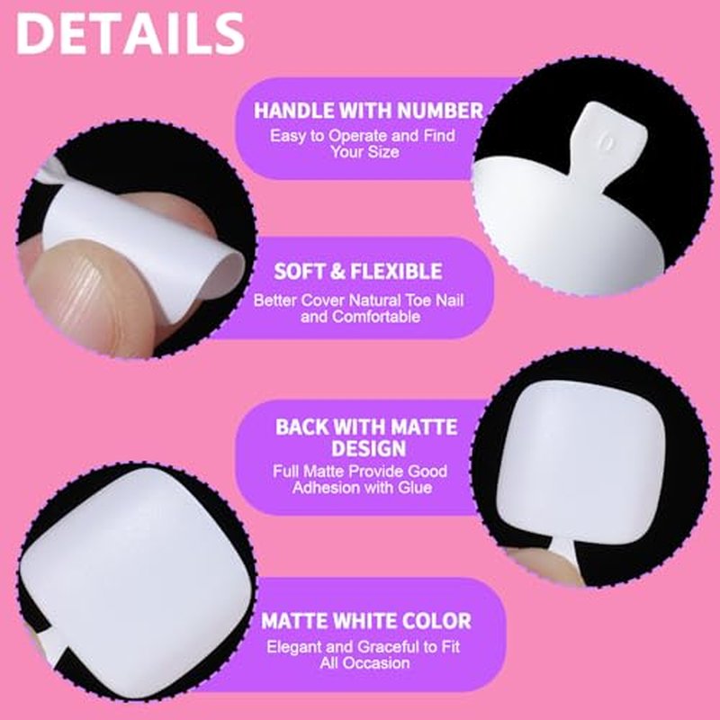 Teenitor White Press On Toenails - 240pcs 15 Sizes