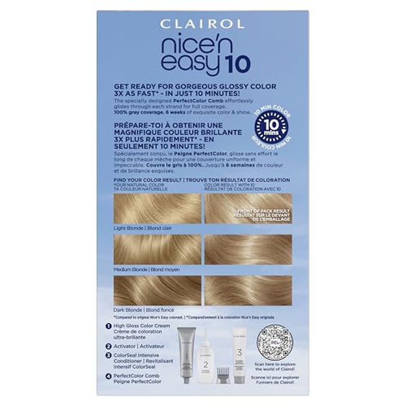 Clairol Nice'N Easy 10 Dark Blonde Hair Dye - 100% Gray Coverage in 10 Minutes
