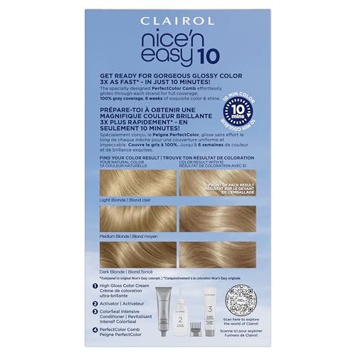 Clairol Nice'N Easy 10 Permanent Hair Dye Lightest Blonde 1 Count, Fast 10-Minute Color