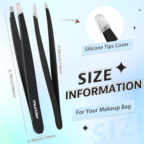 Mudder 12-Piece Stainless Steel Slanted Eyebrow Tweezers Set