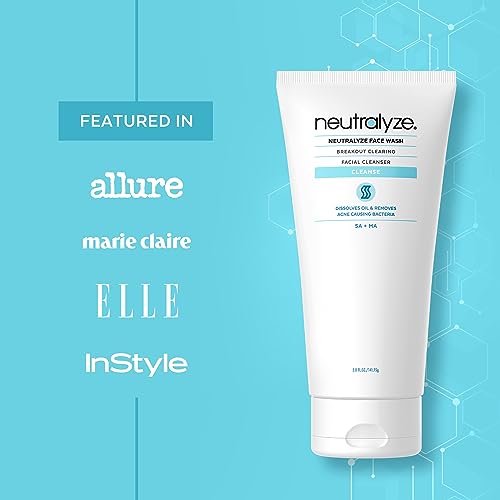 Neutralyze Moderate to Severe Acne Face Wash 2.0 - Maximum Strength 2% Mandelic Acid & 2% Salicylic Acid Facial Cleanser for Acne Prone Skin - Suitable for All Skin Types, Teens & Adults (5 FL OZ)