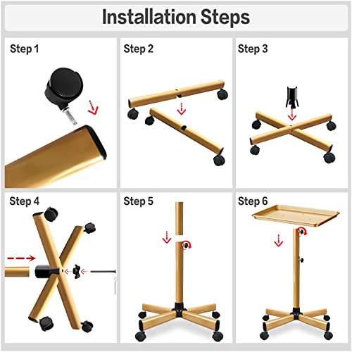 Adjustable Salon Rolling Tray Cart with Wheels - Gold