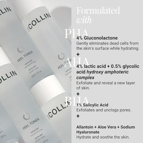 G.M. COLLIN Peel Toner Exfoliant | Daily Leave-On Liquid with AHA BHA PHA | Salicylic Acid Toner for Pores & Smooth Skin | Aloe Vera Soothes & Hydrates