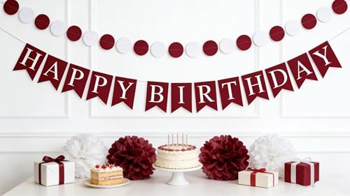 Burgundy Maroon Party Decorations Set - 8pcs Hanging Garland & Pom Poms