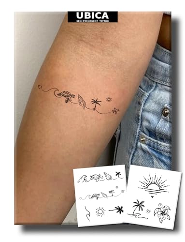 Ocean Beach Temporary Tattoos, 2 Sheets Palm Tree Sea Turtle