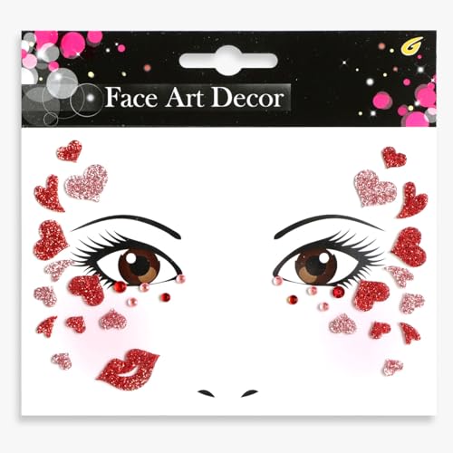 Valentine's Day Face Gems Face Jewels Stickers Red Love Heart Lip Self Adhesive Eye Body Face Nail Hair Crystal Rhinestones for Makeup Festival Glitter Face Art Decor 2Sheets (style1)