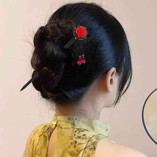 Lawie 8 Pack Wooden Hair Sticks Wood Chinese Hair Pins with Tassel Dangle Crystal Beads Flower Long Hair Chopstick Picks With Charm for Twist Bun Holder Fork Hair Slides Hair Accessories for Women