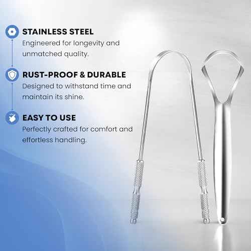 HOKIN Tongue Scraper for Adults with Travel Cases (2Pcs U & Spoon Combo Pack) - 100% Metal Tongue Cleaners, Tough Scrapers for Oral Hygiene