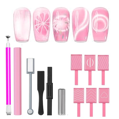 Modelones Cat Eye Magnet 5-in-1 Nail Magnet Kit for Cat Eye Gel Polish – 9 Pattern Plates