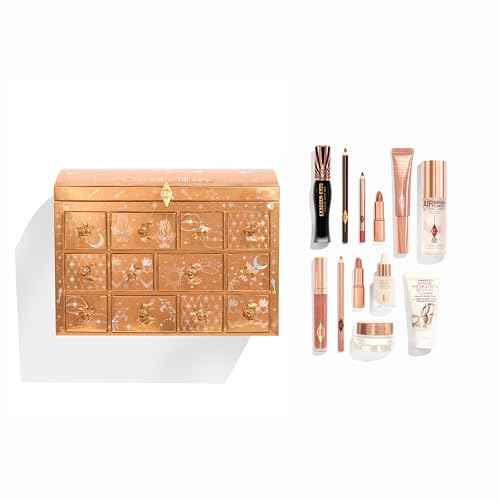 Charlotte Tilbury Beauty Treasure Chest Advent Calendar - 12-Piece Makeup Gift Set with Full-Size Icons & Travel Minis - Includes Skincare, Lip, Cheek & Eye Makeup (12 Count)