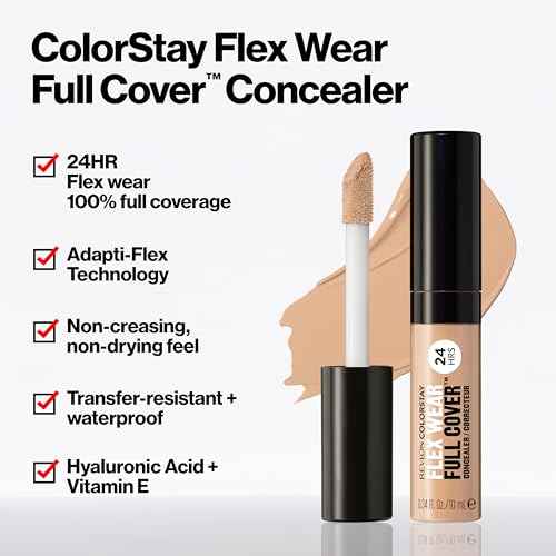 Revlon ColorStay Flex Wear, Full Cover Non-Creasing Concealer, Infused with Hyaluronic Acid & Vitamin E, Flexible Longwear, 005 Fair, 0.34 Fl Oz