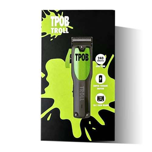 TPOB Troll Professional Barber Hair Clipper 6800 RPM Super Torque Motor with DLC Fade Blade for The Closest Haircut and Beard Trims for Men (Black/Green)