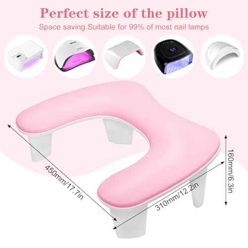 Two Hands Arm Rest for Nails Tech U-Shape Nail Hand Pillow with 6Pcs Nail Files Professional Portable Nail Stand Hand Rest Leather Manicure Rest Stand Salon Manicurist Essentials (Pink)