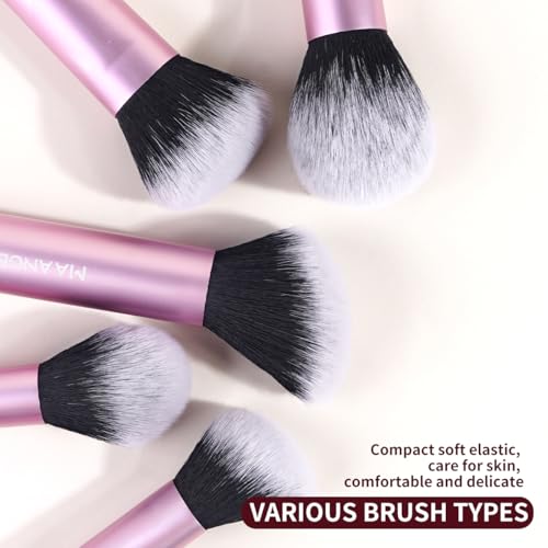 MAANGE 13 PCS Makeup Brushes Professional Make Up Brushes Premium Synthetic Powder Concealers Brushes Travel Makeup Brush Set with Case (Pink)