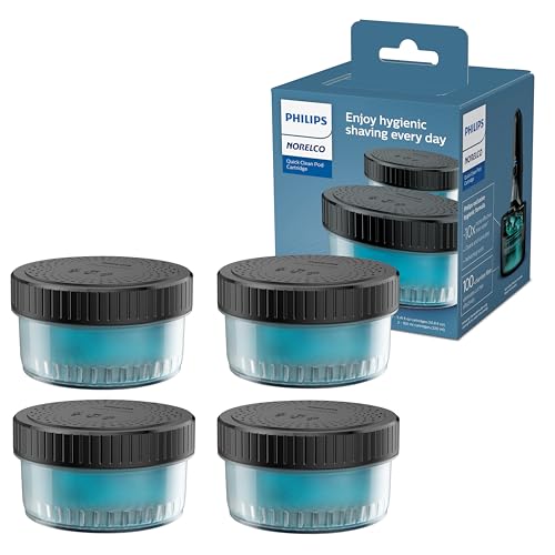 Norelco Philips Quick Clean Pod Cartridge, Lubricates Shaver and Eliminates Cut Hair, 4x 5.4 fl oz Cartridges (Up to 1yr Supply), BD9010AZ