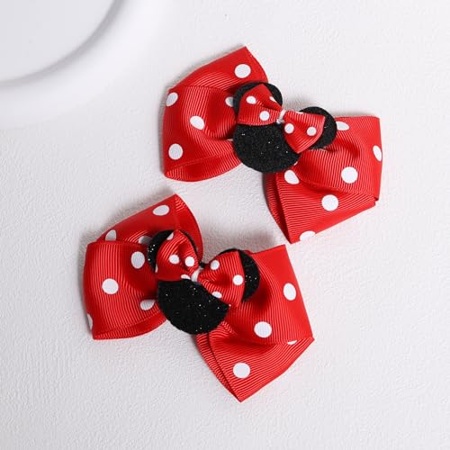 Mouse Ears Hair Bow Glitter Sequin Mouse Alligator Clips Barrette Girls Red Polka Dot Hairpins Kids Women Birthday Christmas Dress up Party Princess Costume Accessory Gift