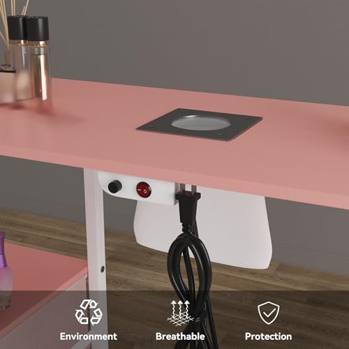 Pink Manicure Table w/Dust Collector & 4 Drawers