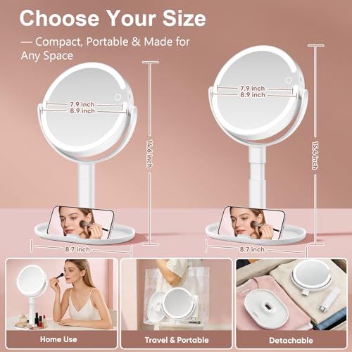 10X Magnifying Makeup Mirror with Lights, Rechargeable LED
