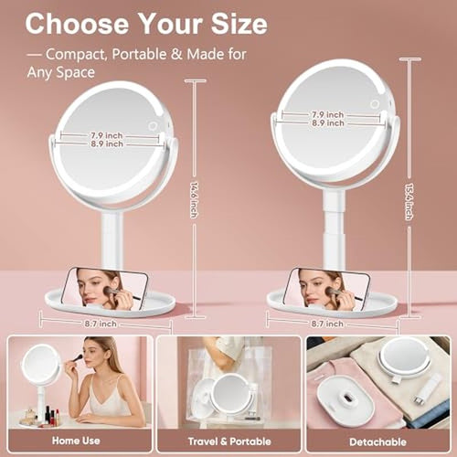 10X Magnifying Makeup Mirror with Lights, Rechargeable LED