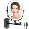 FUNTOUCH Wall Mounted Makeup Mirror with Light, Oval Rechargeable Double-Sided 7X/1X Magnifying Mirror, Vanity Mirror Dimmable 3 Color Light, 360¡Æ Extension Rotation Foldable 13.5 in