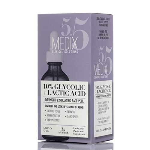 Medix 5.5 10% Glycolic Acid Face Peel Exfoliating Serum with Lactic Acid + Salicylic Acid, Gentle Skin Care Exfoliate Facial Peel Treatment Targets Fine Lines, Wrinkles, Large Pores |1.75 FL Oz