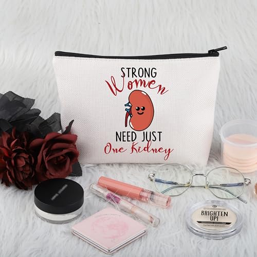 PWHAOO Kidney Donor Gift Strong Women Need Just One Kidney Makeup Bag Kidney Transplant Warrior Cosmetic Bag One Kidney Club Merch (Just One Kidney M)
