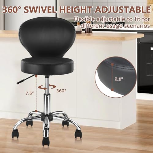KLASIKA Leather Salon Stool with Back Support Adjustable Height