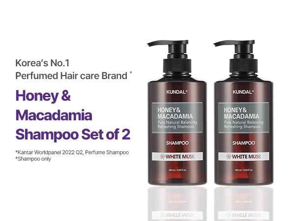 KUNDAL Honey & Macadamia Natural Shampoo [White Musk] Korean Hair Care Shampoo Damage Repair Strengthen, Nourish, with Argan Oil, Free Paraben & Sulfate 16.9 fl oz (Pack of 2),Stocking Stuffers