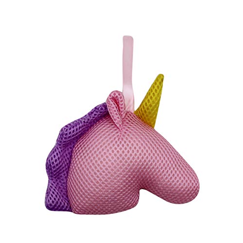 Suillty Unicorn Cartoon Animal Bath Shower Sponge Pouf Loofahs - Eco-Friendly Exfoliating Mesh Brush Mesh Bath Shower Ball Sponge - Exfoliate, Cleanse, Soothe Skin (Pink)