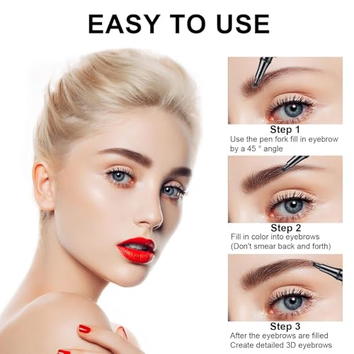 Microblading Eyebrow Pencil,Eyebrow Pen with 4 Fork Tip,Lapiz De Cejas a Prueba de Agua,Eyebrow Pencils for Women,Waterproof Long-Lasting Microblading Brow Pen is Easy to Use (Dark Brown)