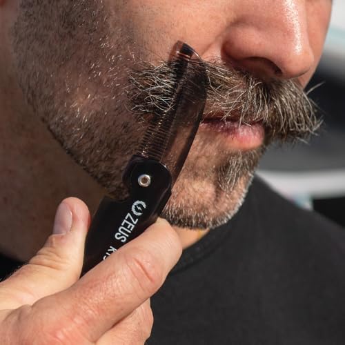 ZEUS Folding Mustache Comb for Men, Handmade Saw-Cut Pocket Comb for Men¡¯s Beard & Moustache Grooming, Compact & Travel Friendly (Traditional) 3 PACK
