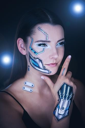 Death Metal Cyborg Face Temporary Tattoo - 2 Pack