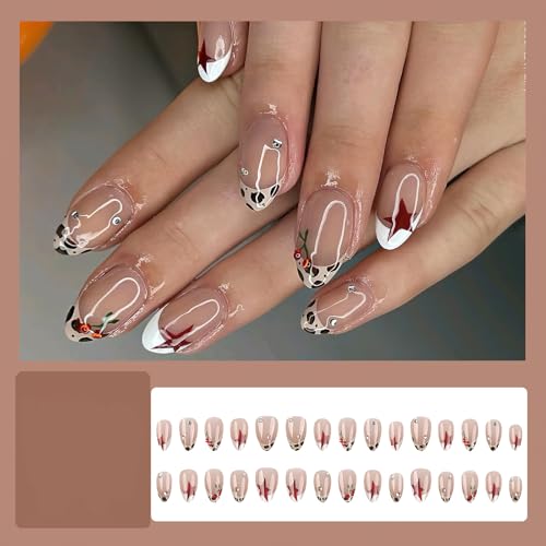 Leopard Print French Tip Press On Nails 24pc Medium Almond
