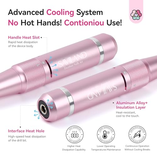 SAVILAND Pink Shiny Cordless Nail Drill 40,000 RPM for Thick Acrylic Nails