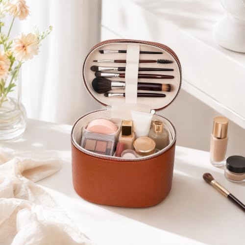 Portable Leather Makeup Case with Detachable Compartments - 8.5"