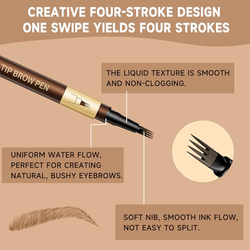 DUDUDU 4-Tip Microblading Eyebrow Pen - Waterproof Black Brow