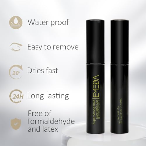EMEDA 2 PCS Black Eyelash Glue False Eyelash Glue Super Strong Hold Professional Adhesive Best Black Adhesive Latex Free