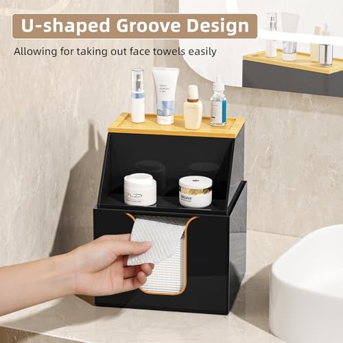 2-Tier Acrylic Face Towel Holder with Bamboo Lid
