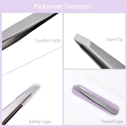 Slanted Eyebrow Tweezers for Women with Travel Case
