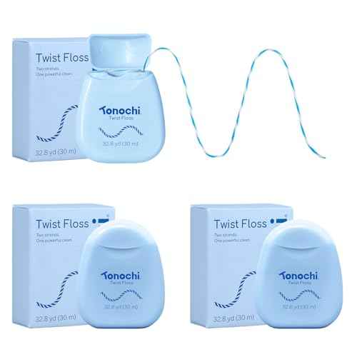 Twist Woven Dental Floss, Two-Tone Color-Tint Fibers for Visible Plaque Tracking, Braided & Shred-Resistant, Smooth Glide, Gentle on Gums, Mint + Xylitol Freshness, 3-Pack (33 yd Each)