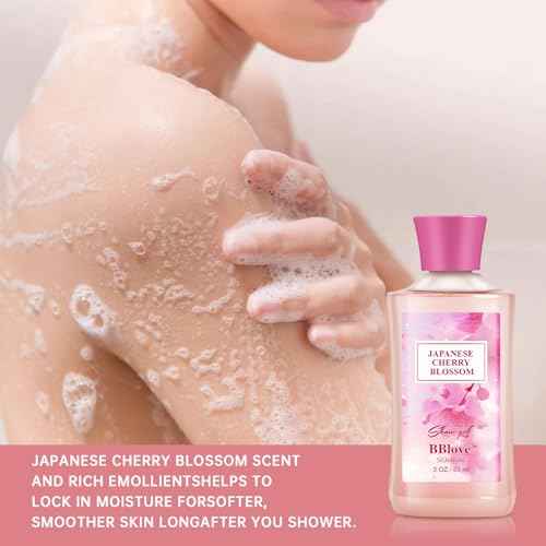 Bath and Body Gift Set for Women and Girls,Japanese Cherry Blossom,4PCS Set for-Shower Gel,Body Lotion,Body Mist,Exfoliating Scrub,Body Care Travel Set for Birthday Mother's Day Gifts