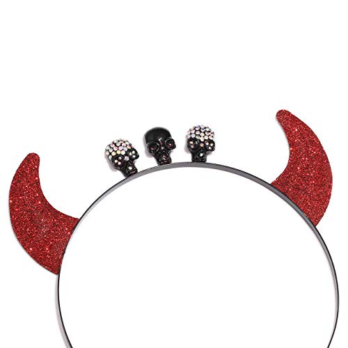 METOBAR Halloween Glitter Devil Horns Headband Sequin Hair Hoops Fancy Skull Rhinestone Headbands for Women Child Paryt Headwear Halloween Costume Accessory