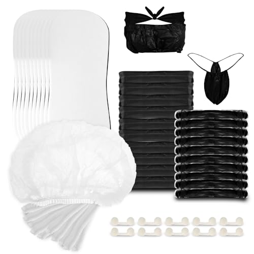 Bronze Tan Spray Tanning Essentials Kit: 10 Each Hair Nets, Nose Plugs, Sticky Spray Tan Feet Pads & Disposable Undergarments - Premium Quality Accessories for Salons, Mobile Tanning & DIY Home Use